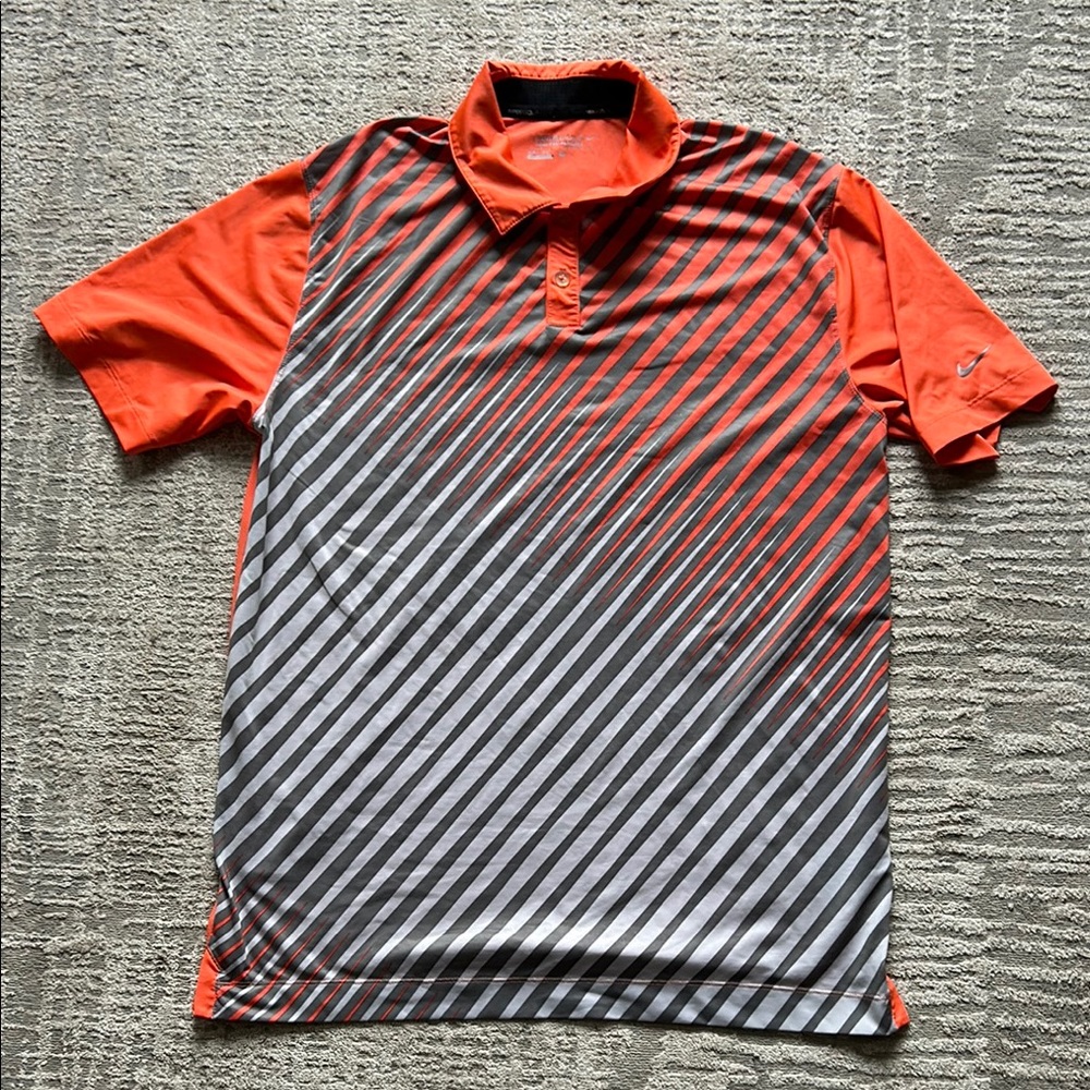 Nike Men's Orange and Gray Striped Polo Shirt